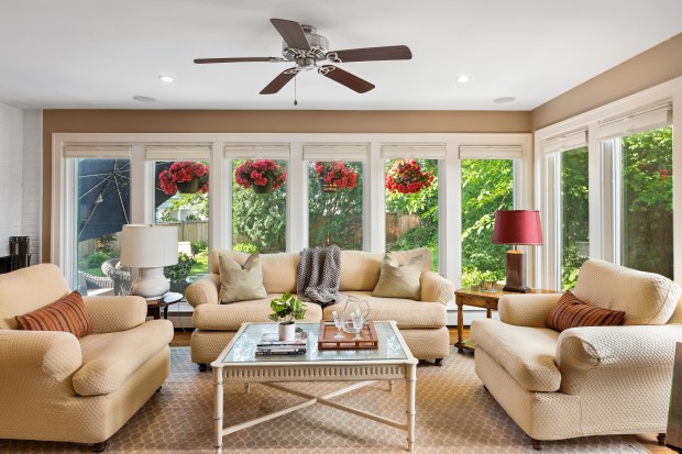 This four-bedroom home at 505 Jackson Ave. in Glencoe has a bedroom with a play space and a painted ceiling. (Brad Schade)
