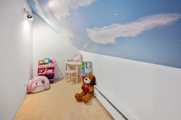 This four-bedroom home at 505 Jackson Ave. in Glencoe has a bedroom with a play space and a painted ceiling. (Brad Schade)