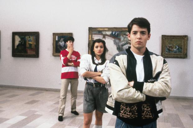 Matthew Broderick, right, stars as Ferris Bueller in "Ferris Bueller's Day Off," with his girlfriend Sloane, center, played by Mia Sara, and best friend Cameron, left, played by Alan Ruck, as they view the art at the Art Institute in Chicago. Bueller is a charming high-school senior who ditches school with his friends to enjoy one perfect day with no responsibilities, originally released on June 11, 1986. (Paramount Pictures/AP)