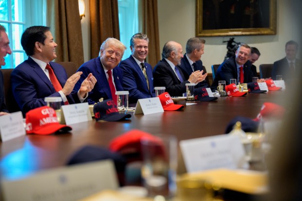 President Donald Trump during a Cabinet meeting at the White House on April 30, 2025, in Washington. (Andrew Harnik/Getty)