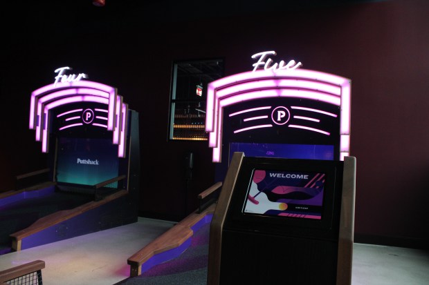 Puttshack's second Chicago-area location in Skokie has the state's only "challenge hole" section that allows players to play the game using virtual reality, according to Puttshack's Director of Operations. (Richard Requena/Pioneer Press)